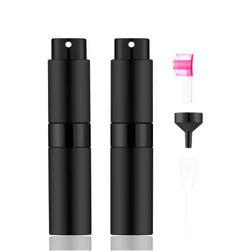 IRON BILL 2 PCS/8ml Portable Mini Perfume Atomizer bottles, Empty Refillable Spray Bottle with 3 Types of Refill Tools, Pocket Travel Perfume Sample Bottles(Matte Black)