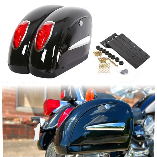 ECOTRIC Motorcycle Saddlebags W/Lock & Lights 36L Pair Compatible with Honda Yamaha Harley Sporster Softail Suzuki Kawasaki Universal Hard Saddle Bags Trunk Luggage w/Mounting Brackets Black