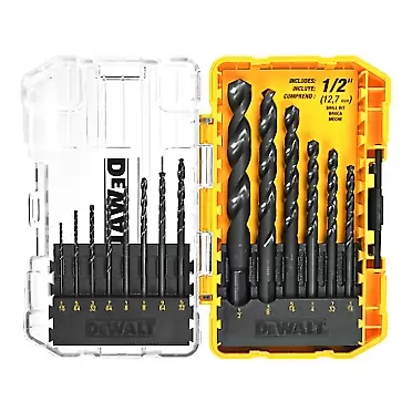 DEWALT DWA1184 14Piece Set Black Oxide Coated HSS Twist Drill Bit Set High Speed Steel