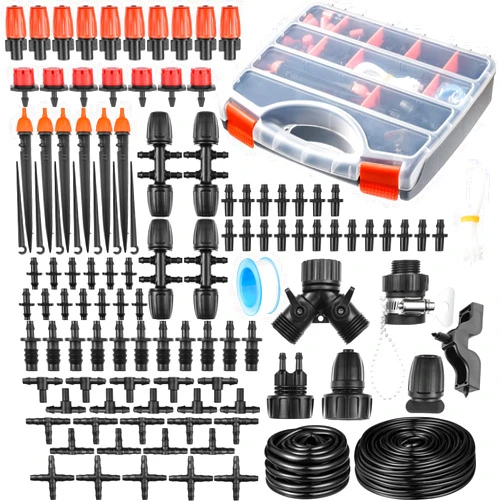 CESTAME 280 Pcs Drip Irrigation Kit, 147FT Garden Watering System 1/2 1/4 in Distribution Tubing Hose Automatic Patio Misting System Micro Automatic Drip Irrigation for Plant Garden Greenhouse Patio Lawn