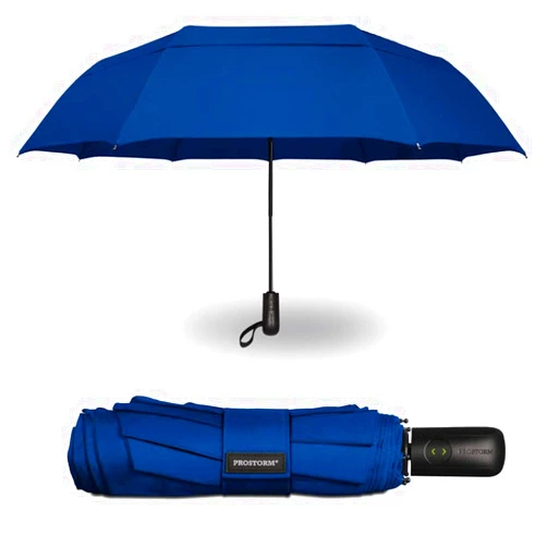 PROSTORM Windproof Double Vented Travel Umbrella with Auto Open & Close Compact Pro Storm Blue