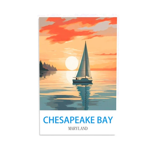 ORBANA Chesapeake Bay Maryland Vintage Travel Poster 08x12inch(20x30cm) Canvas Print for Living Room, Bedroom, Dorm, Home, Office Wall Decoration