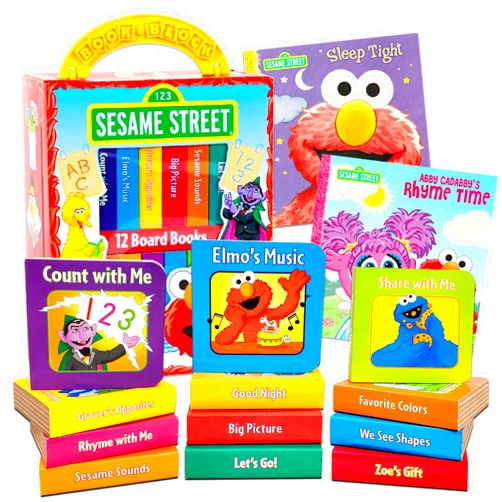Pip Sesame Street Board Books Set Toddlers Babies Bundle ~ Pack of 12 Chunky My First Library Board Book Block with Stickers (Elmo Books for Infants)