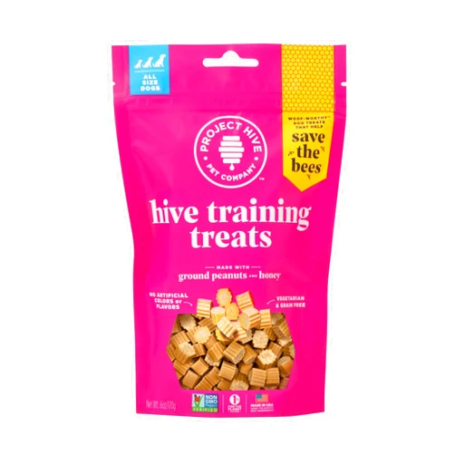 PROJECT HIVE ·PET COMPANY· Hive Dog Training Treats — Healthy, Non-GMO Project Verified, Natural Peanut Butter Flavored, Vegetarian, Grain Free Dog Treat for Small and Large Dogs, Made in The USA