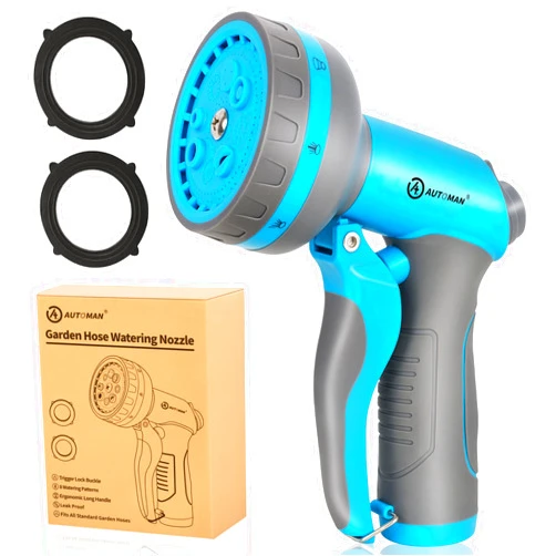 AUTOMAN Garden Hose Nozzle, 8 Patterns Garden Hose Sprayer, Heavy Duty High Pressure Water Hose Nozzle for Pets Bathing and Cleaning, Car Washing, Watering Plants in Lawn and Garden & Outdoor Fun.