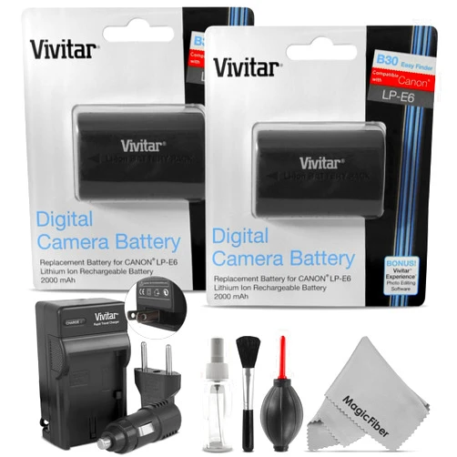 Vivitar (2 Pack) Vivitar LP-E6 LP-E6N Battery and Charger Kit for Canon EOS 5D Mark II, III, EOS 6D, 60D, 7D, 7D Mark II, 70D