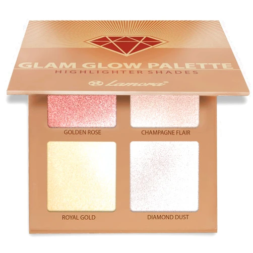 Lamora Highlighter Palette Highlighter Makeup Iluminador - Glow Bronzer Powder Makeup Highlighter Kit With Mirror - 4 Highly Pigmented Face Highlighter Shimmer Colors - Vegan, Cruelty Free & Hypoallergenic