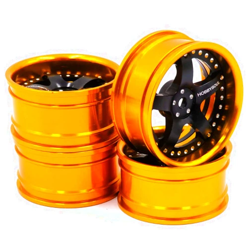 Hobbysoul 4pcs RC 1/10 Aluminum Alloy Wheel Rims Hex 12mm Adjustable Offset Gold & Black Color Fit 1:10 RC On Road Drift Touring Car Tires