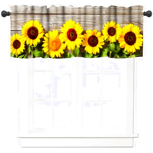 DDCBNS Sunflower Windows Valances Curtain Rustic Flower Wooden Kitchen Valances Short Topper Rod Pocket Window Curtains for Living Room Bedroom Bathroom,1 Panel,54