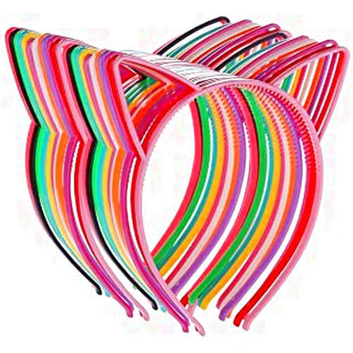 Tbestmax 24 Cat Ear Headbands Plastic Hairbands Hair Hoops Party Costume Daily Decorations Bunny Bow Headwear Cats Accessories for Women Girls Wearing and Decoration
