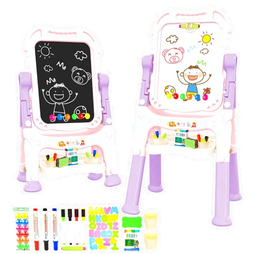 Amagoing Easel for Kids, Adjustable Standing Art Easel for Toddler, Double Magnetic Drawing Board with Painting Accessories, Birthday Christmas Gift for Little Boys and Girls, Middle Size Pink