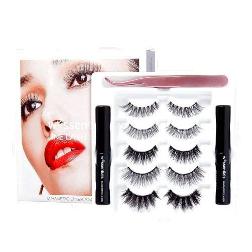 WeSSENTIALS Magnetic Eyeliner and Eyelashes Kit, 5 Pairs Most Trendy Wispy Natural 3D style lashes with 2 Magnetic Eyeliners and Applicator