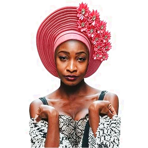Generic African Headtie Turban Nigerian Aso Oke Muslim Headwear Gele Head Wrap Sego Auto Gele Headties Already Made Women's Headband For Party (Pink)