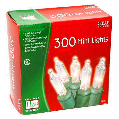NOMA/INLITEN-IMPORT Noma/Inliten 48150-88 Holiday Wonderland Clear Green Wire Christmas Mini Light Set, 300 Count