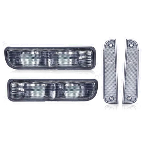 PIT66 Smoked Bumper Turn Signal Combo and Corner Side Marker Lamps Set Compatible with Jeep Cherokee XJ Chassis 1997 1998 1999 2000 2001 Driver & Passenger Side 4PCS