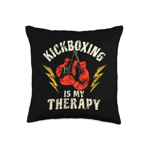 Visit The Kickboxing Gifts Therapy-Funny Kickboxing Throw Pillow, 16x16, Multicolor