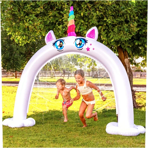 Sloosh Inflatable Ride a Unicorn Costume Sprinkler Arch - Water Toys Sprinkler for Kids Outdoor Play, Summer Water Party Supplies Backyard Outside Games Activities 82