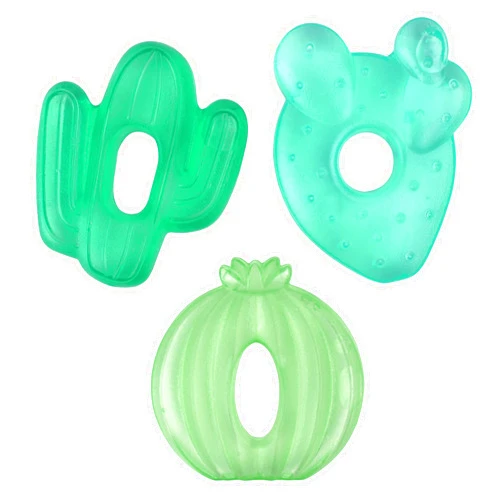 Itzy Ritzy Water-Filled Teethers - Cold Cutie Coolers Textured On Both Sides to Massage Sore Gums & Emerging Teeth - Can Be Chilled in Refrigerator, Set of 3 Green Cactus Water Teethers
