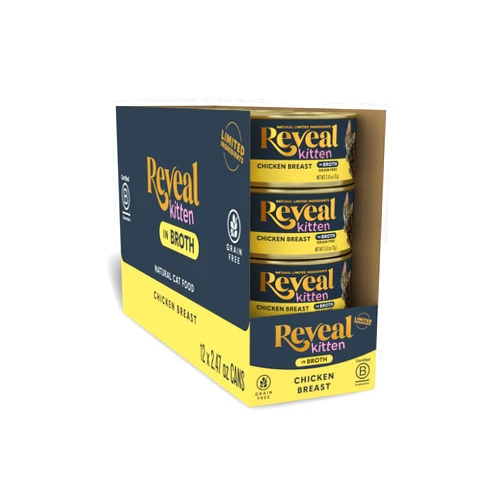 Reveal Natural Wet Kitten Food in Broth, Limited Ingredient Grain Free Canned Kitten Food, Protein with No Artificial Additives, Chicken Breast in Broth (12 x 2.47 oz Cans)