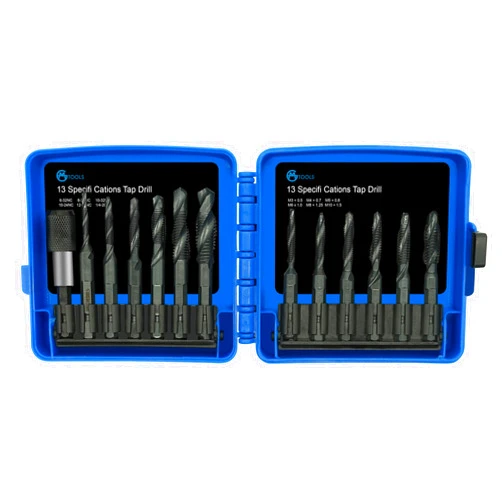 GMTOOLS Combination Drill and Tap Bit Set with Quick-Change Adapter of 13Pcs, 6 SAE Sizes: 6-32NC to 1/4-20NC, 6 Metric Sizes: M3 to M10,Suitable for Drilling Tapping Threading Countersinking