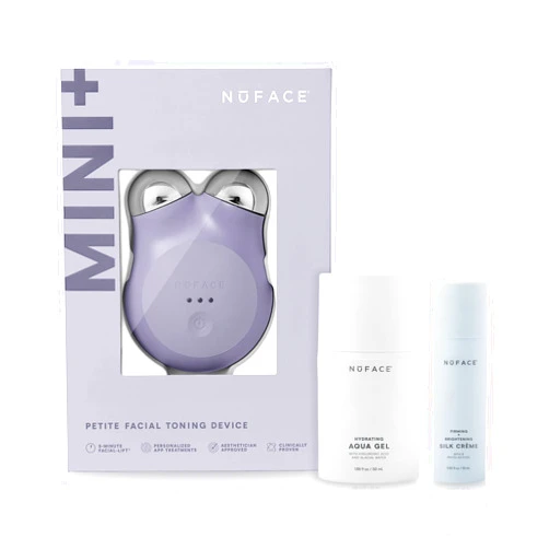 NuFACE MINI+ Microcurrent Facial Device Kit - FDA Cleared Face Sculpting & Skin Tightening Device to Contour, Lift & Tone + Microcurrent Gel Activator & Silk Creme - Violet Dusk