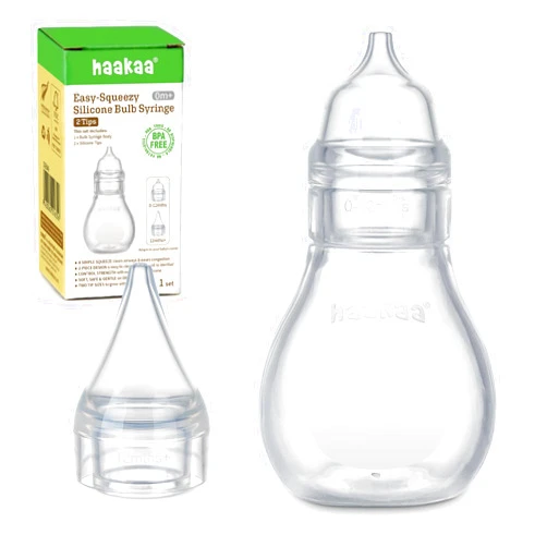 Haakaa Silicone Baby Nasal Aspirator | Nose Bulb Syringe | Easy-Squeezy Baby Nose Cleaner, 0m+ Newborn Infant &Toddler - BPA Free Silicone-2 Tips
