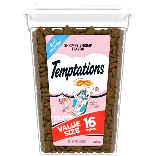 TEMPTATIONS Classic Crunchy and Soft Cat Treats Shrimpy Shrimp Flavor, 16 oz. Tub