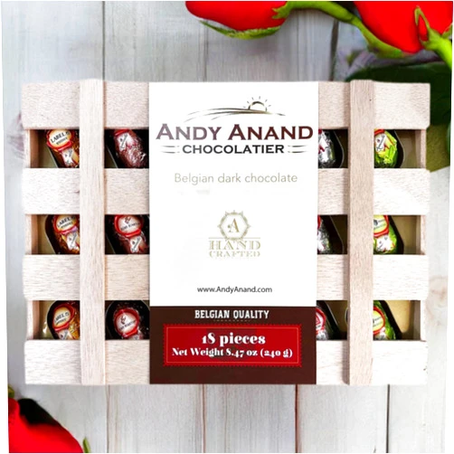 ANDY ANAND CHOCOLATIER Andy Anand European Dark Chocolate with 6 Non alcoholic Cocktail Flavors, Packed in a Wooden Gift Box - 18 Count