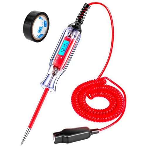 JASTIND Heavy Duty 3-48V Automotive Circuit Tester with Backlit Digital LCD Voltage Display, DC Test Light with 140 Inch Extended Spring Wire, Car Truck Battery Tester with Stainless Probe