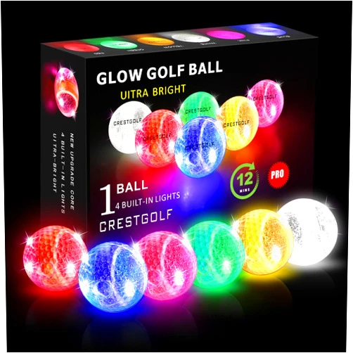 Crestgolf Glow in The Dark Golf Balls,Glow Ball with 4 Lights with 12-Minute Reset Timer Super Bright in Dark Light Up LED Golf Balls for Night & Golf Gift for Men Women Kids(Mixed Color,6pcs)