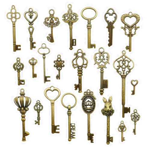 Youdiyla Vintage Skeleton Key in Antique Bronze Style - Set of 46pcs (HM107)