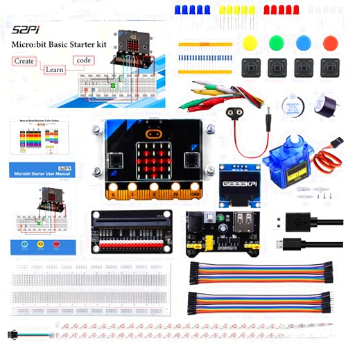 GeeekPi MicroBit Basic Starter Kit with BBC Micro:Bit V2.2 Board, DIY Programming STEM Kit with Coding Electronics Modules and Tutorial