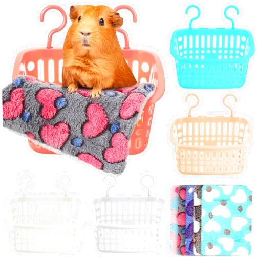 Geetery 5 Set Rat Hammock for Cage Chew Proof Rat Toys Warm Bed, Small Animal Hanging Basket Ferret Cage Accessories and Habitats Removable Nest Mat for Hamster, Sugar Glider, Hedgehog(Heart)