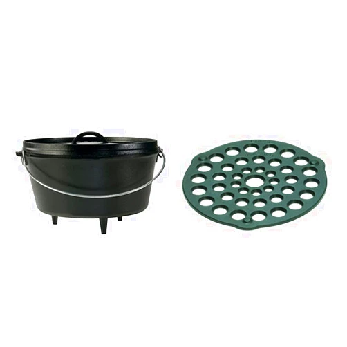 Lodge Seasoned Cast Iron Dutch Oven Bundle - 12 Inch Deep Camp Oven, Meat Rack/Trivet, Pre-Seasoned (8QT/8 inch)