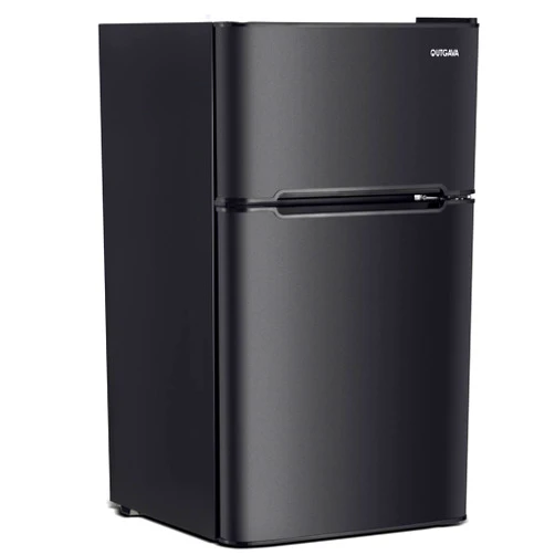 OUTGAVA Double Door Mini Fridge with Freezer 3.2 Cu. Ft Mini Refrigerator, Compact Refrigerator Mini Freezer Cooler with Adjustable Thermostat and Reversible Door for Dorm,Office,Apartment,Black
