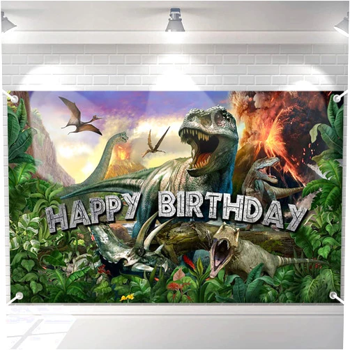 Avezano Dinosaur Birthday Backdrop Jurassic Dino Theme Happy Birthday Banner Jungle Birthday Party Decorations Boys Birthday 70.8 x 43.3 Inch Photo Backdrop