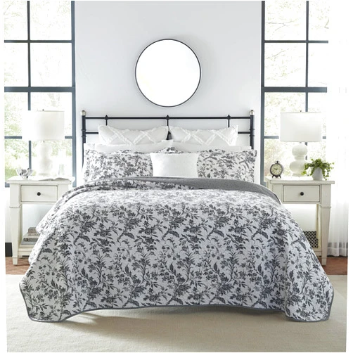 Laura Ashley Home - Queen Quilt Set, Cotton Reversible Bedding with Matching Shams, Home Decor for All Seasons (Amberley Black, Queen)