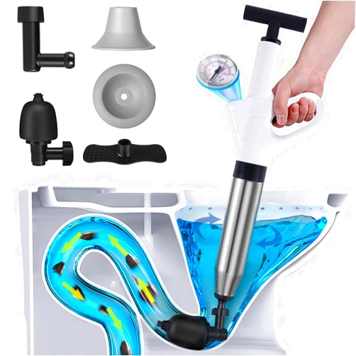HYPOSFEE Toilet Plunger Set, Air Drain Blaster Plunger, Sink Plunger Gun, Drain Clog Remover Tool, Stainless Steel Toilet Unclogger for Toilets, Sink, Bathroom, Shower, Kitchen, Clogged Pipe