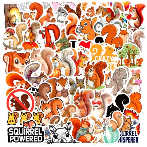 Yiwuzxmy Cute Squirrel Stickers for Kids Teens Adults, 50 PCS Cartoon Squirrels Vinyl Waterproof Laptops Decorative Decals, Yiwuzxmy Aesthetic Animals Bumper Journal Helmet Stationery DIY Sticker