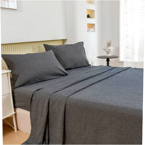 ECOCOTT 4 Piece Sheets Set Queen Size, Extra Soft Breathable & Cooling Bed Sheets, Cotton Deep Pocket Sheets with Elastic Corner Straps (Grey, Queen)