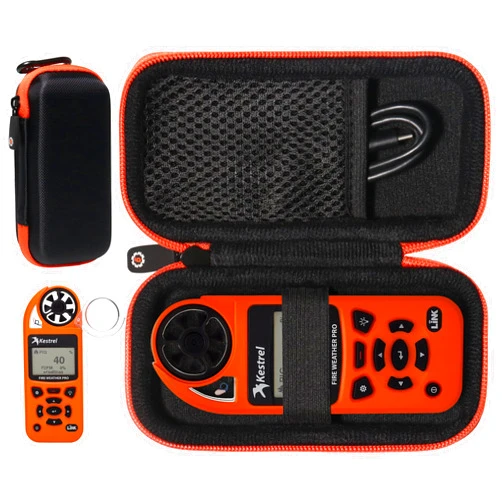 getgear Weather Meter Case for Kestrel Weather Meter Compatible with Kestrel Elite, 5700/ 5700X, 5200, 5100, 5500, 2700, 3500, 3000, 3550, 2500, 1000 (Black with Orange Zipper)