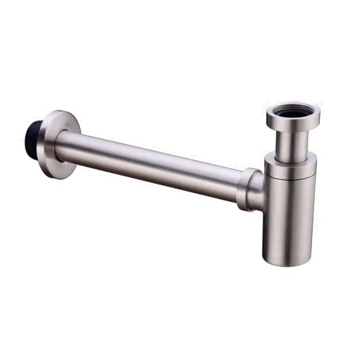 Orhemus Brass Round Bottle P Trap, Basin Sink Waste Trap Drain Tube Kit Adjustable Height, Brushed Nickel Finished