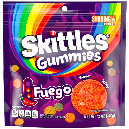 SKITTLES GUMMIES Fuego Sweet and Spicy Gummy Candy, Sharing Size, 12 Oz Resealable Bag