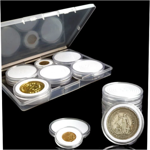 Aeknewo 12 Pack Clear Coin Capsules, 46mm&30mm Coin Cases with Adjustable Gasket for Coin Collection, Dollar Coin Holder & Organizer Box for American Silver Eagle Liberty Coin/Half Dollar/Bitcoin