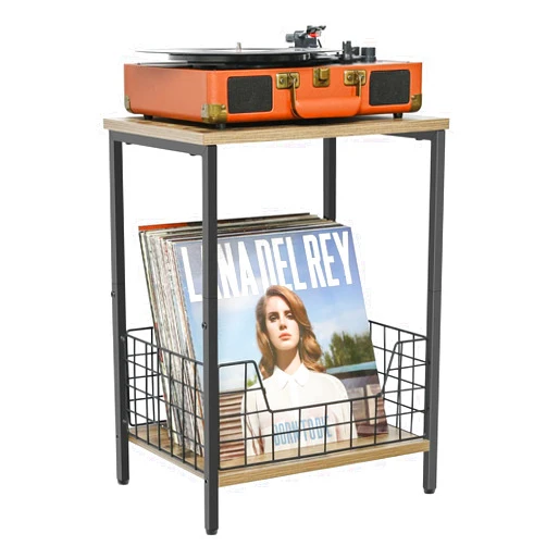X-cosrack 2-Tier Record Player Table,Record Player Stand with Vinyl Storage Side Table Nightstand Small End Table for Living Room Bedroom Kitchen Office -Rustic Brown