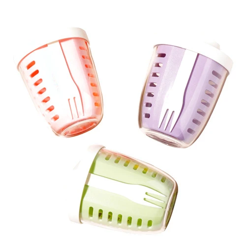 Luiruey Fruit Salad Storage Cup With Lids and Fork, 20 Oz Plastic Airtight Fruit Storage Containers for fridge with BPA-Free, Leak-Proof, Reusable for Office,Party,Travel. (green+pink+purple)