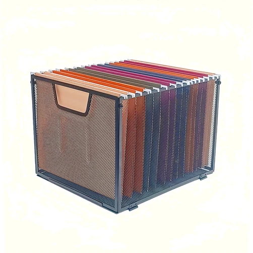 SREGGSIY Metal Mesh Hanging File Organizer, Office/School/Home File Crate,Black