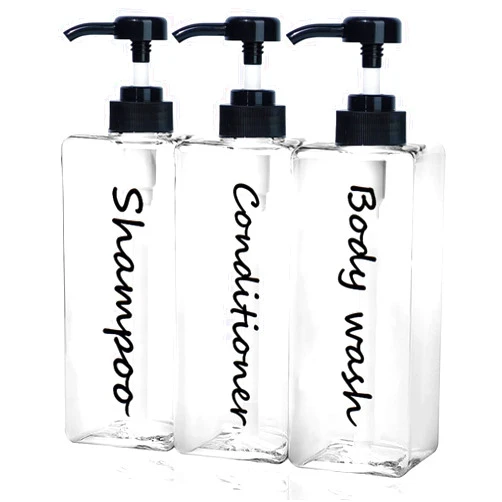 DIDROOM Shampoo Dispenser - Refillable Shampoo and Conditioner Bottles (Clear, Set of 3, 21oz) - Modern Shampoo Bottles for Shower Soap - Empty Shampoo Conditioner Body Wash Dispenser Set - for Bathroom