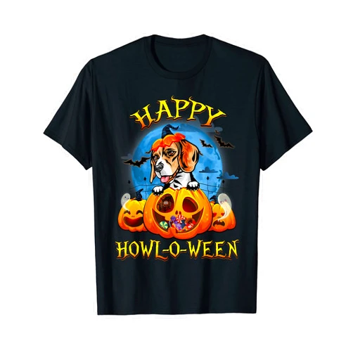 Halloween Pumpkin Costume Party 2021 By Chang Happy Halloween Beagle With Moon Pumpkin Dog Lover T-Shirt