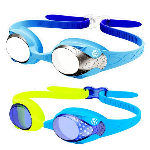 OutdoorMaster Kids Swim Goggles 2 Pack - Quick Adjustable Strap Swimming Goggles for Kids Silver Blue